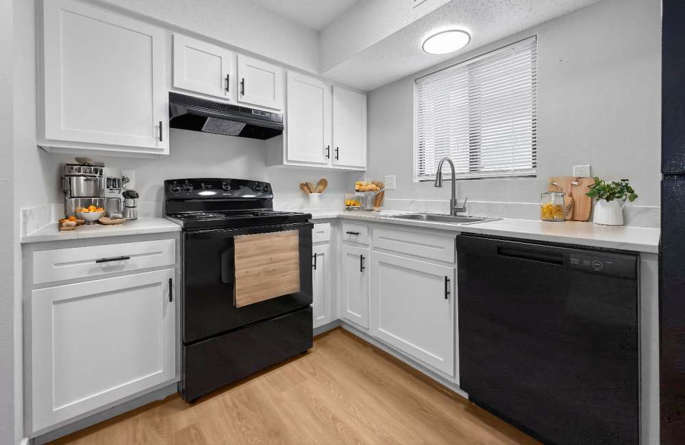 Modern kitchen of a model apartment at Rock Ridge Commons in Moline, Illinois