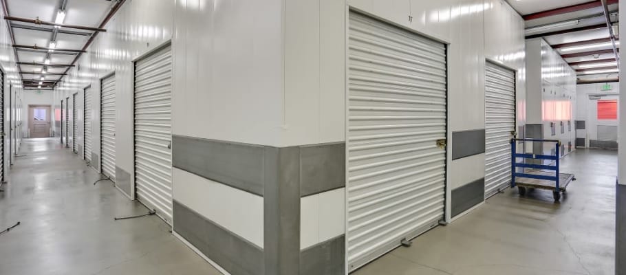 Indoor storage inside of immaculate hallways at A-1 Self Storage in Huntington Beach, California