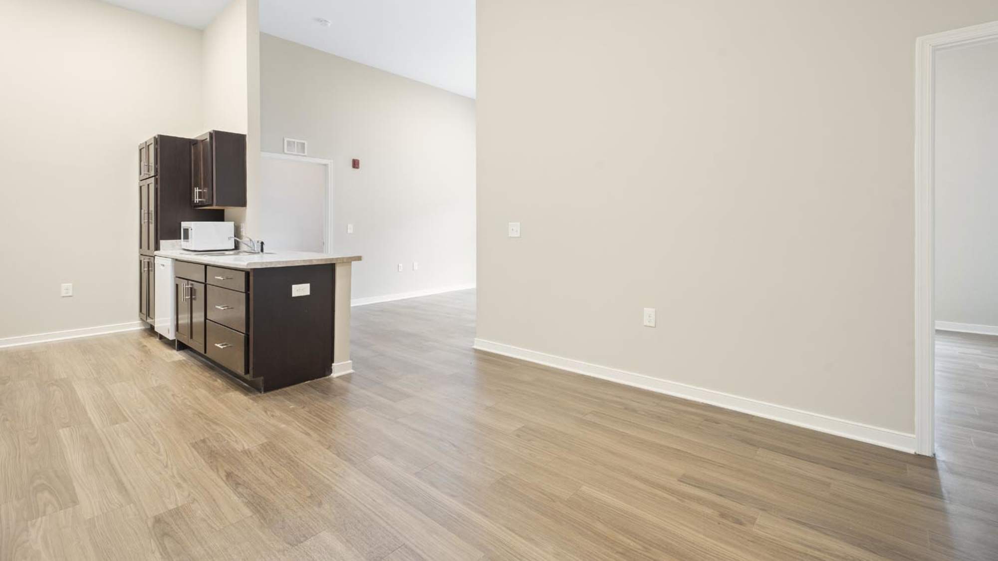Kitchen with connecting living room at Lambert Landing II in Chester, Virginia