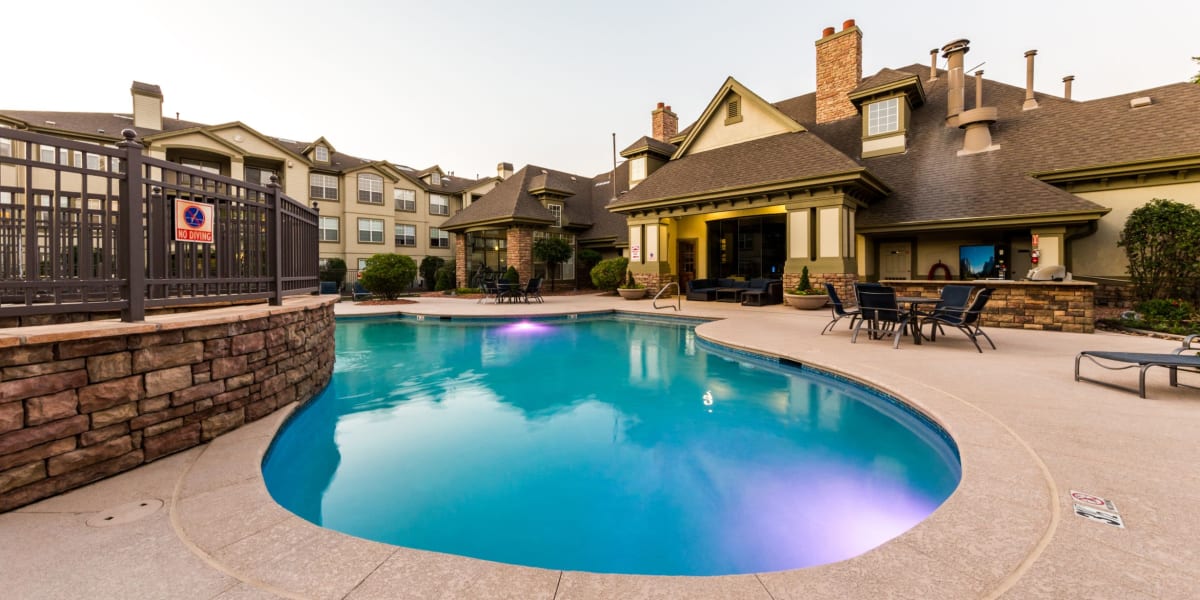 Pool with purple lights at Marquis at Town Centre in Broomfield, Colorado