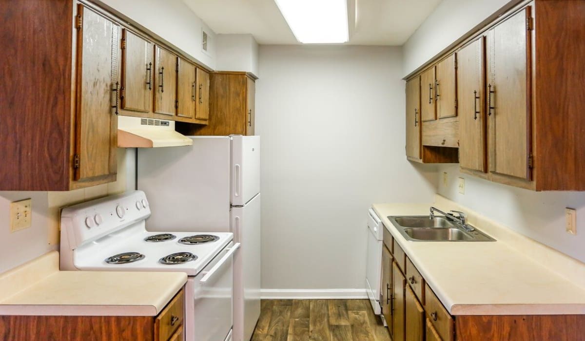 An apartment kitchen at Meadowbrook and Brookridge in Charlotte, North Carolina