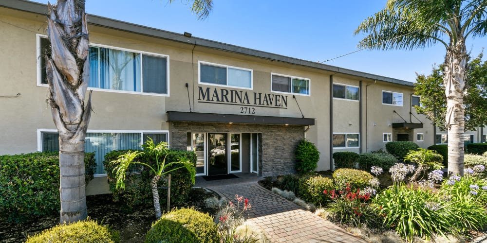 Apartment entrance at Marina Haven Apartments in San Leandro, California