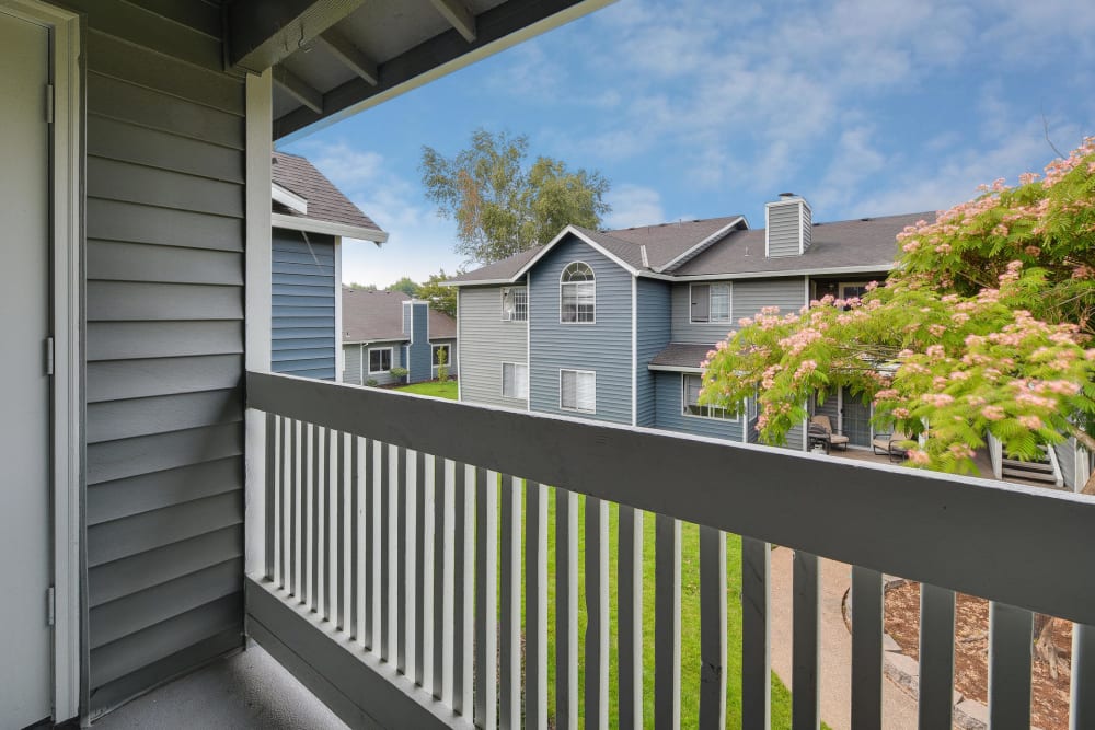 The view from a balcony at Walnut Grove Landing Apartments in Vancouver, Washington