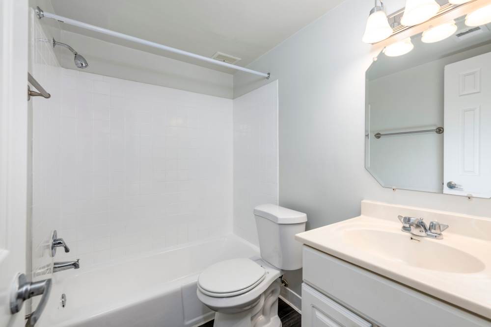 Bathroom with vanity setup at Parke Cheverly Apartments in Hyattsville, Maryland
