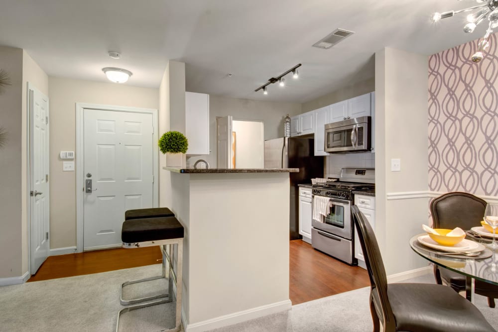Kitchen with a kitchen island at Ellington Metro West in Westborough, Massachusetts