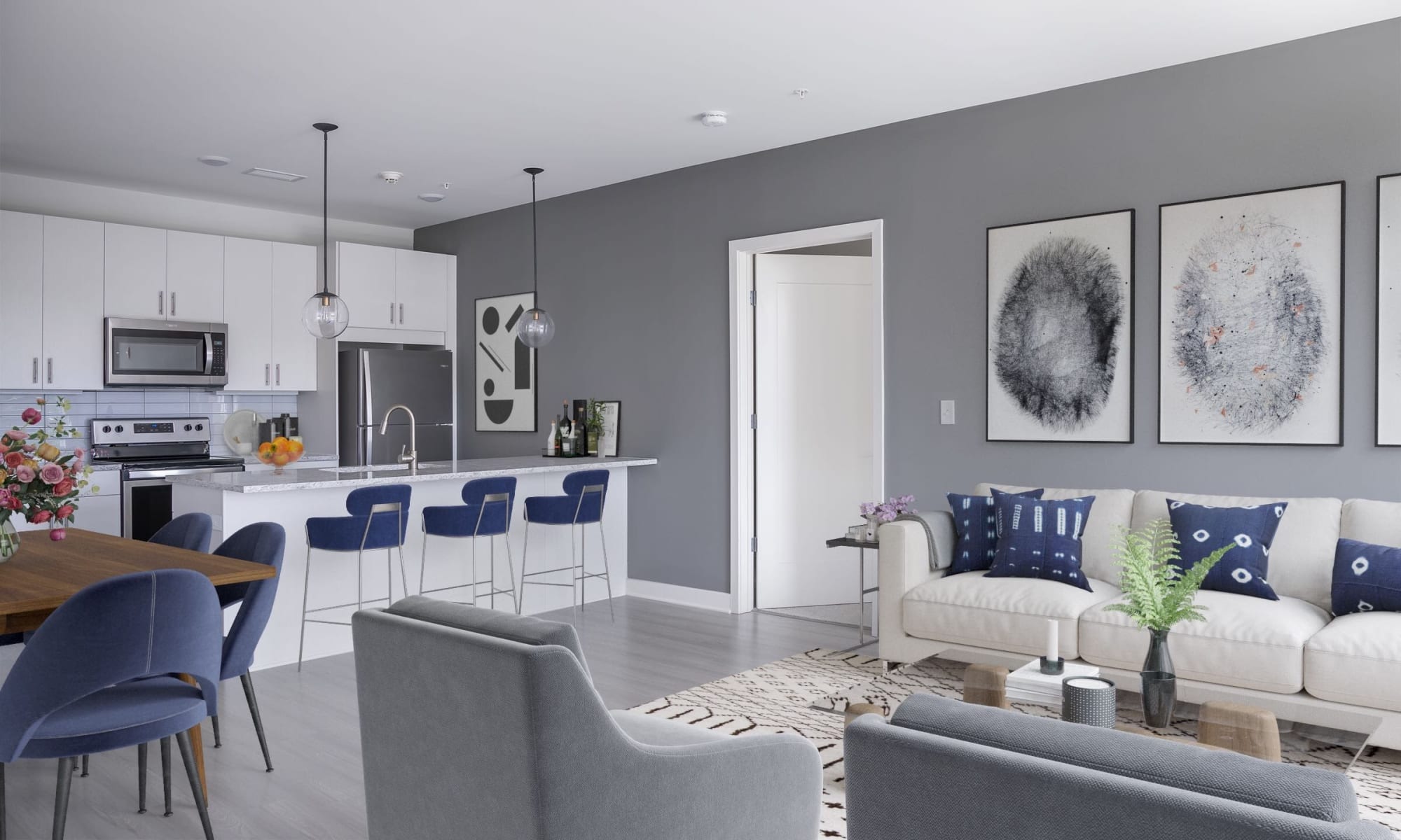 Beautiful living room at 50 Front Luxury Apartments in Binghamton, NY