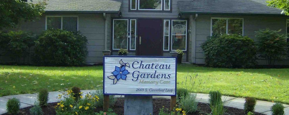 Main entrance at Chateau Gardens Memory Care in Springfield, Oregon