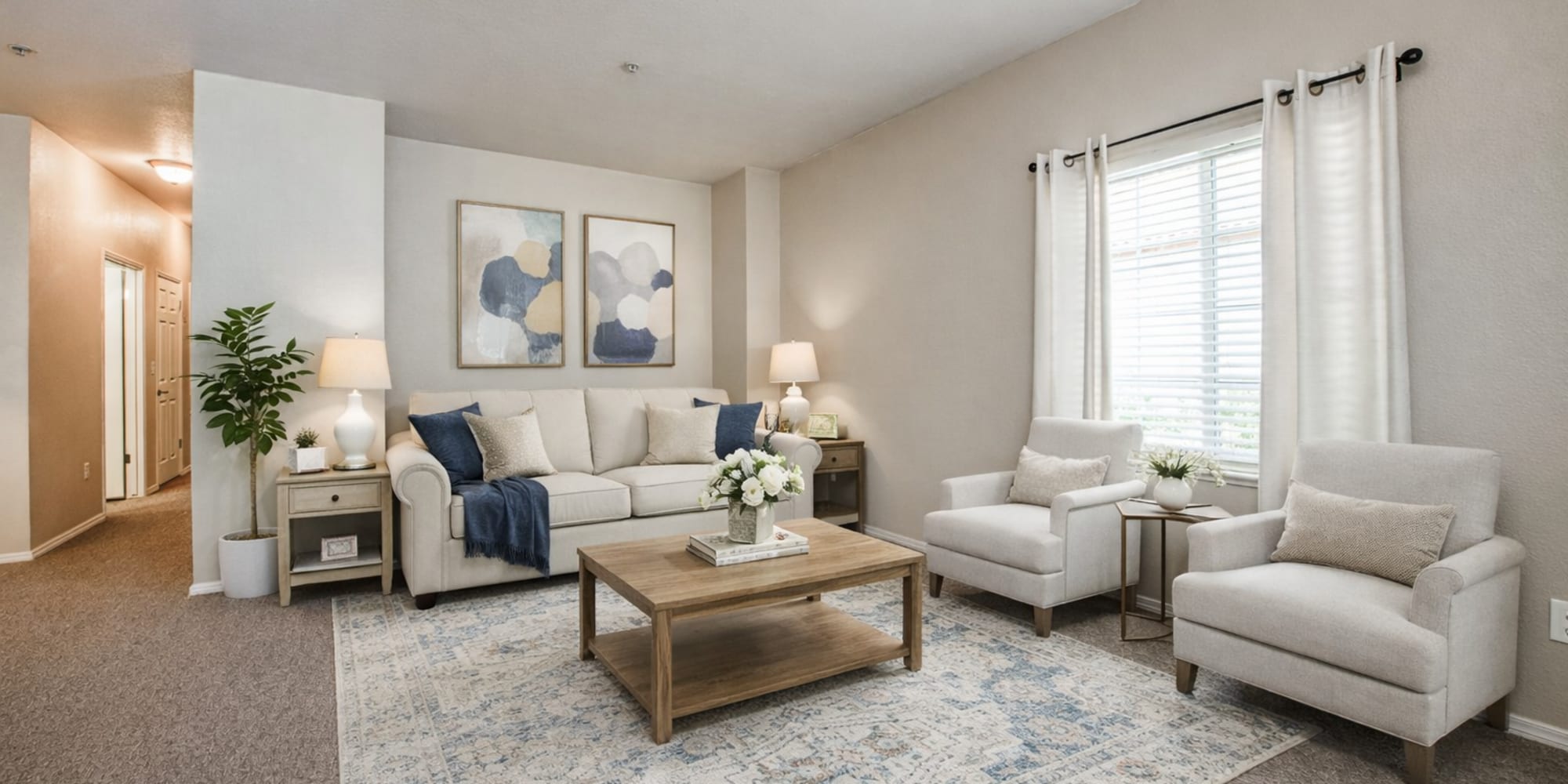 A spacious living room at Fresno, California at Westwood Bluffs 