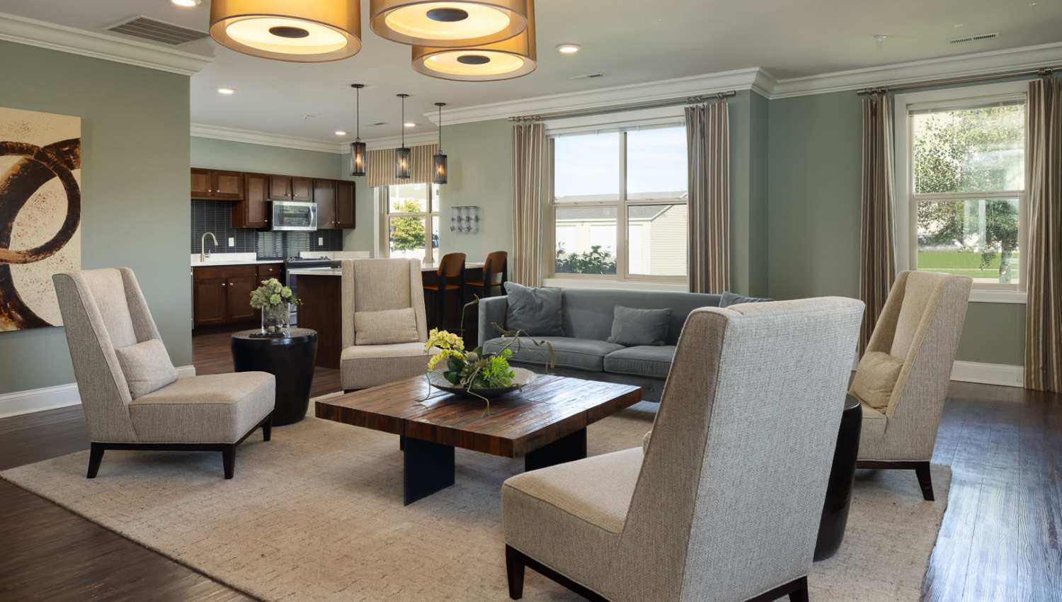Common seating area in the clubhouse at University Commons in Williston, North Dakota