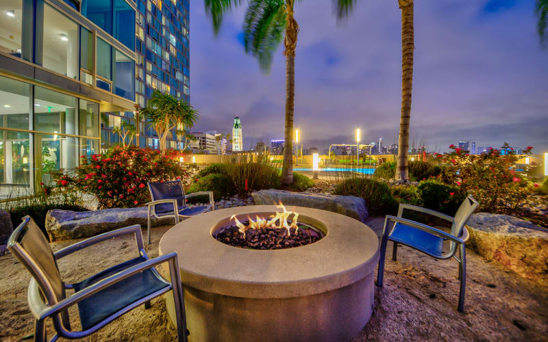 Outdoor fireplace at The Vermont in Los Angeles, California