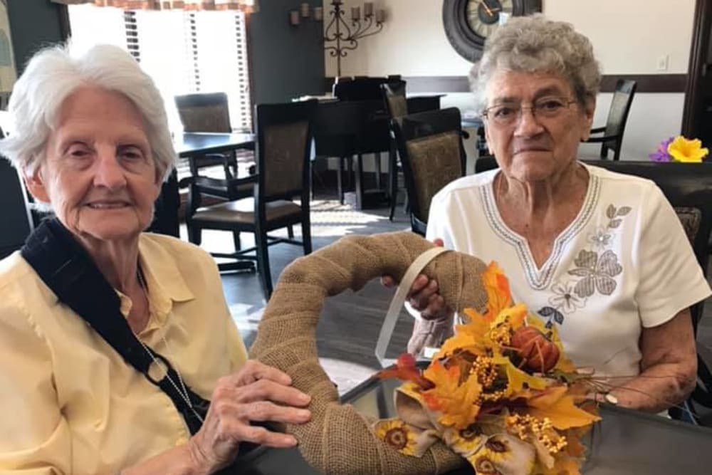 Residents making wreaths at Villas of Holly Brook Marshall in Marshall, Illinois