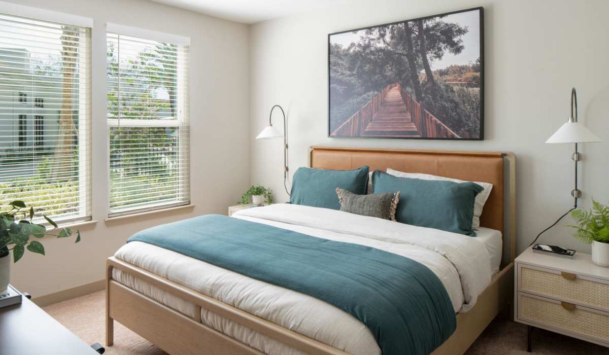 Bright bedroom with ceiling fan at Afton Palms in Sanford, Florida, 