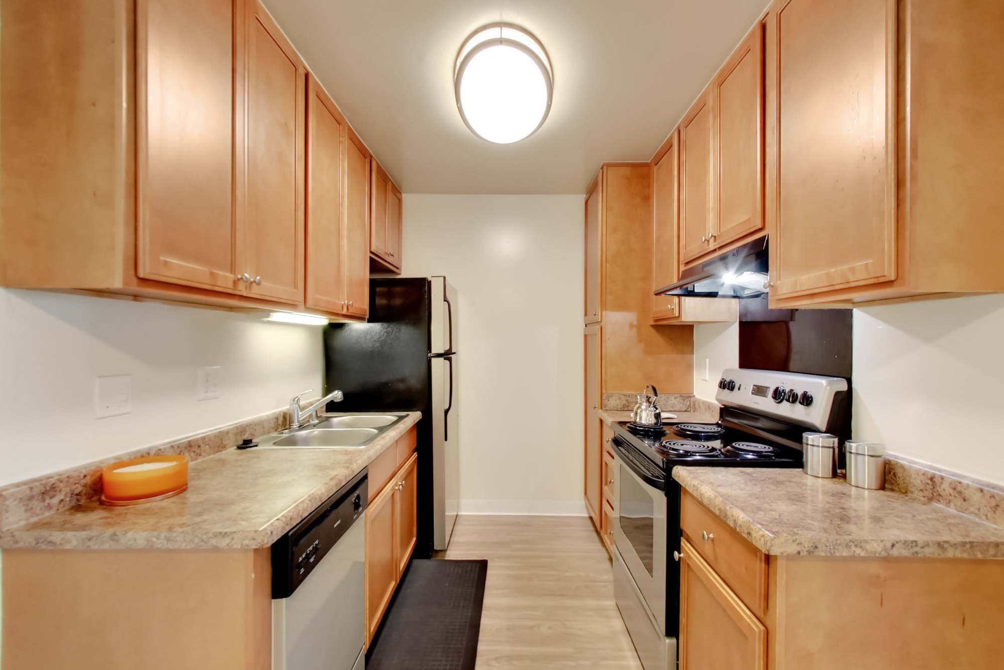 Renovated kitchen at Lakeside Village in San Leandro, California