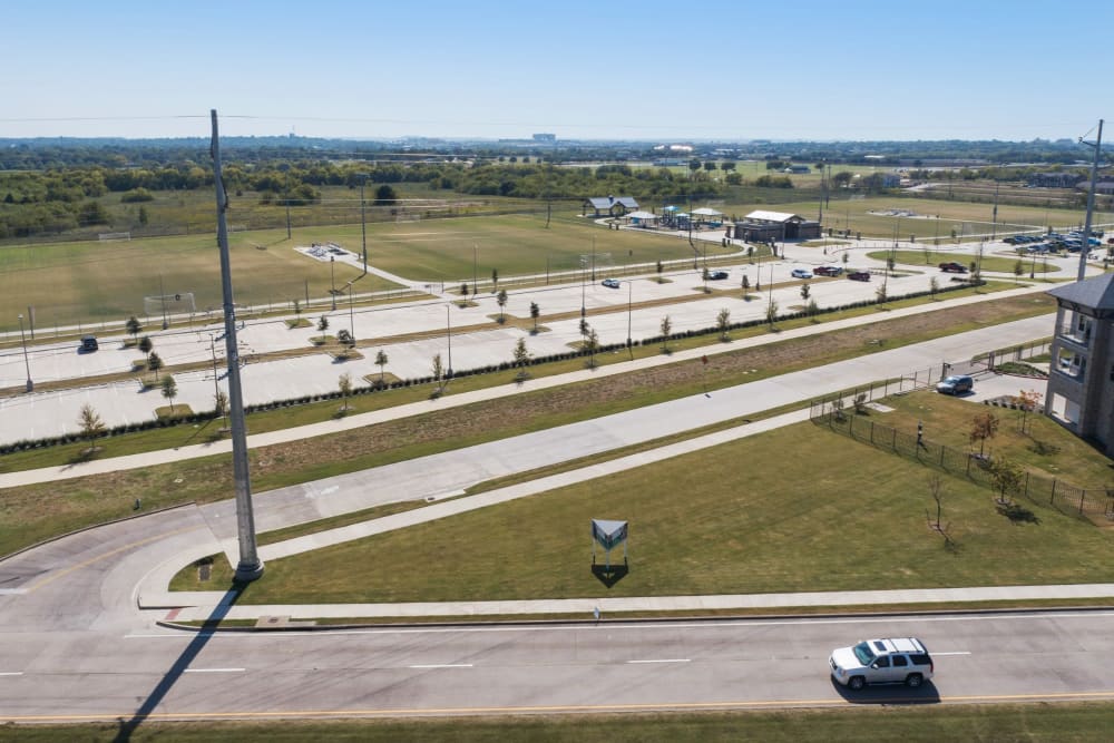 Bird's-eye view of the roads near Discovery Park in Denton, Texas