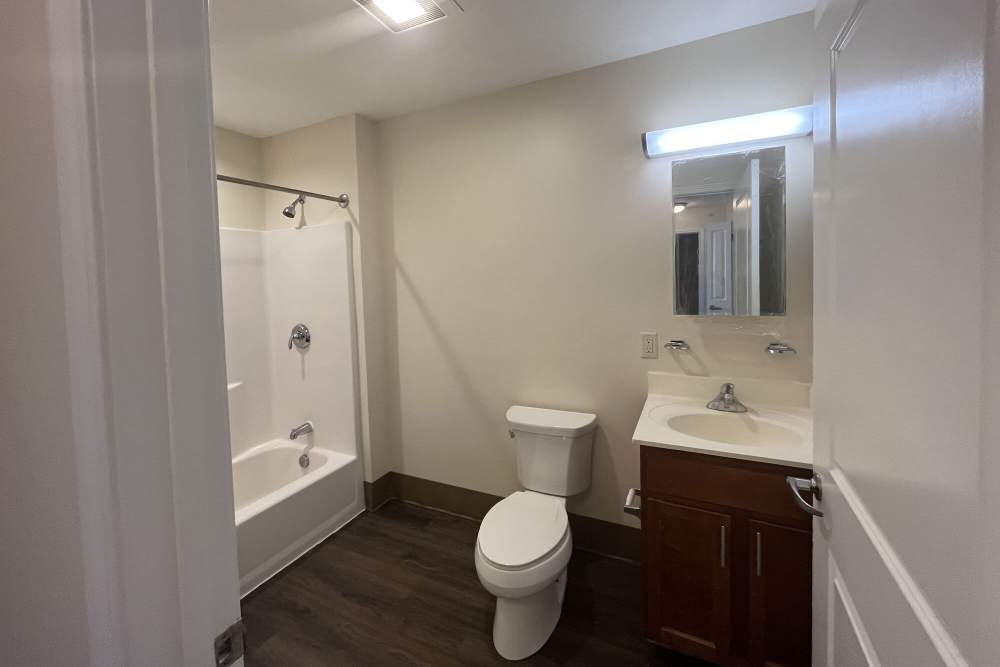 Quiet bathroom with modern fixtures at Stony Brook Village in Westford, Massachusetts