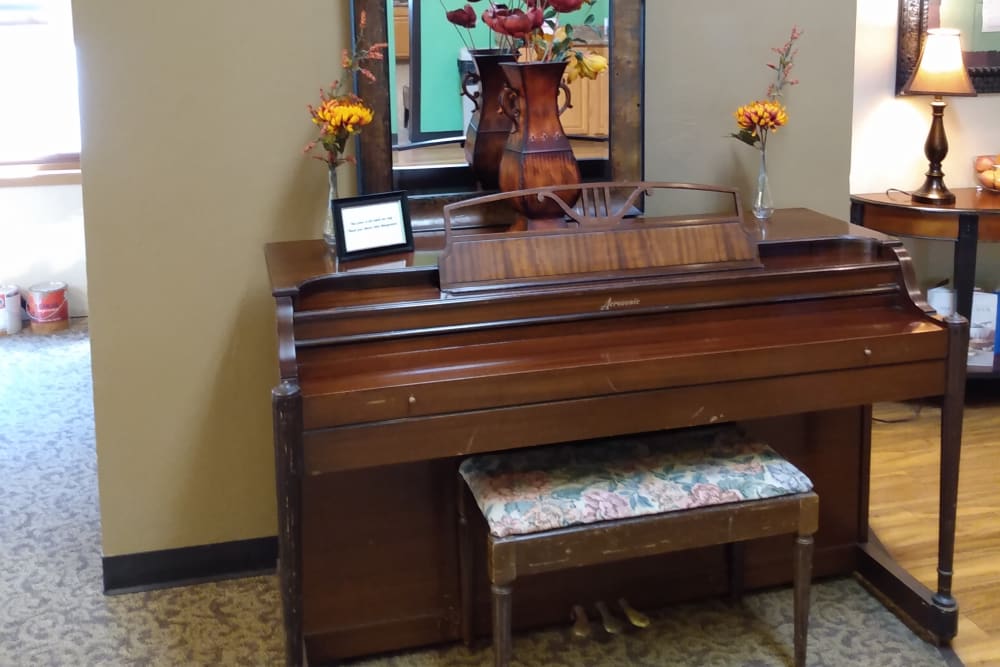 Piano in the common area at Marla Vista in Green Bay, Wisconsin.