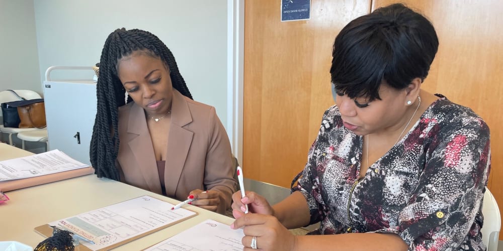 Resident getting help at Peabody Companies in Braintree, Massachusetts