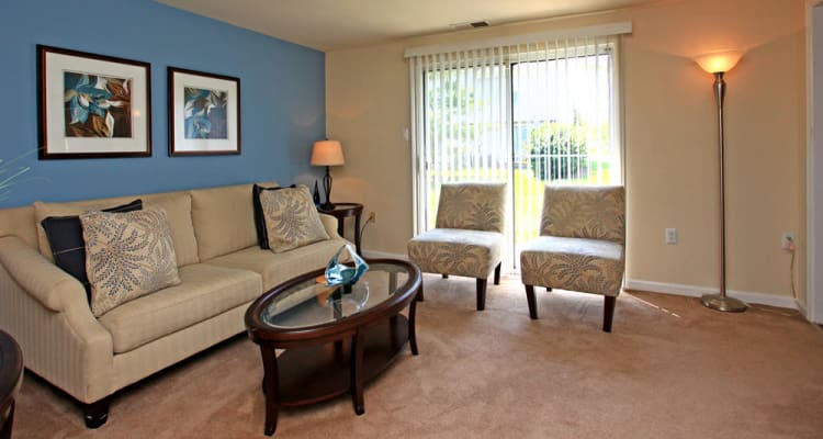 Modern living room at Whispering Woods in Middle River, MD