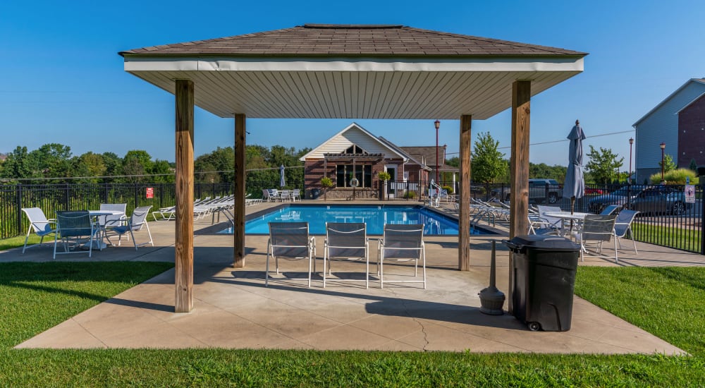 Covered patio near pool at Chatham Commons, Cranberry Township, Pennsylvania