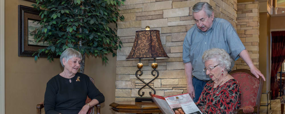 Residents hanging out in the lobby together at Watercrest at Bryan in Bryan, Texas