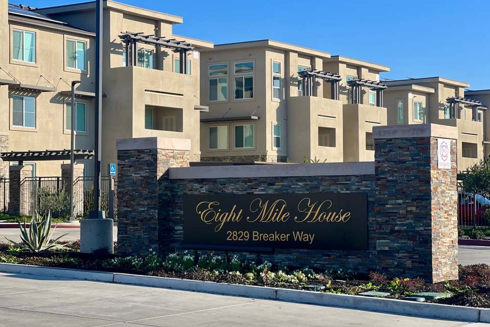 Monument signage at Eight Mile House in Stockton, California 