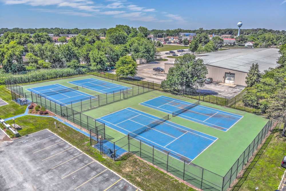 Exterior view of a tennis courts at Park West Apartments in Griffith, Indiana