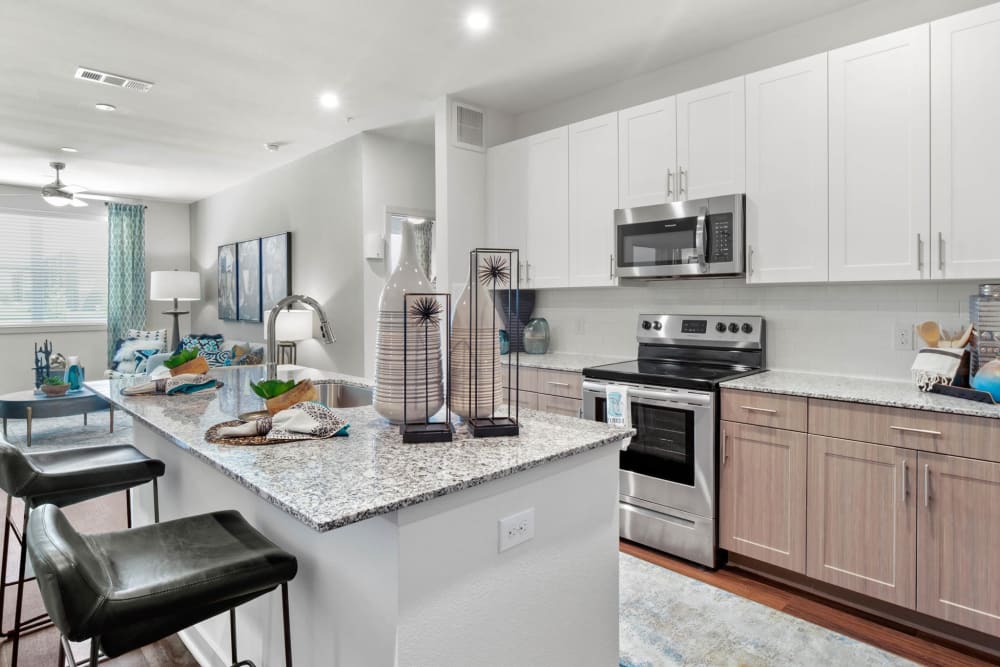 Kitchen with stainless steel appliances at 32Hundred Windsor in Denton, Texas