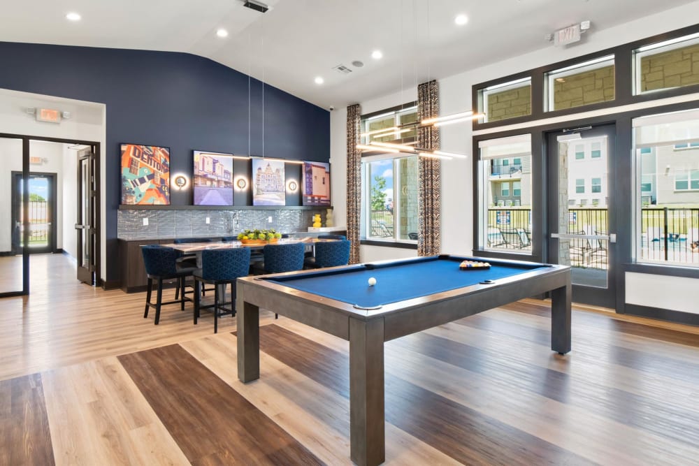 Billiards table in 32Hundred Windsor's clubhouse in Denton, Texas