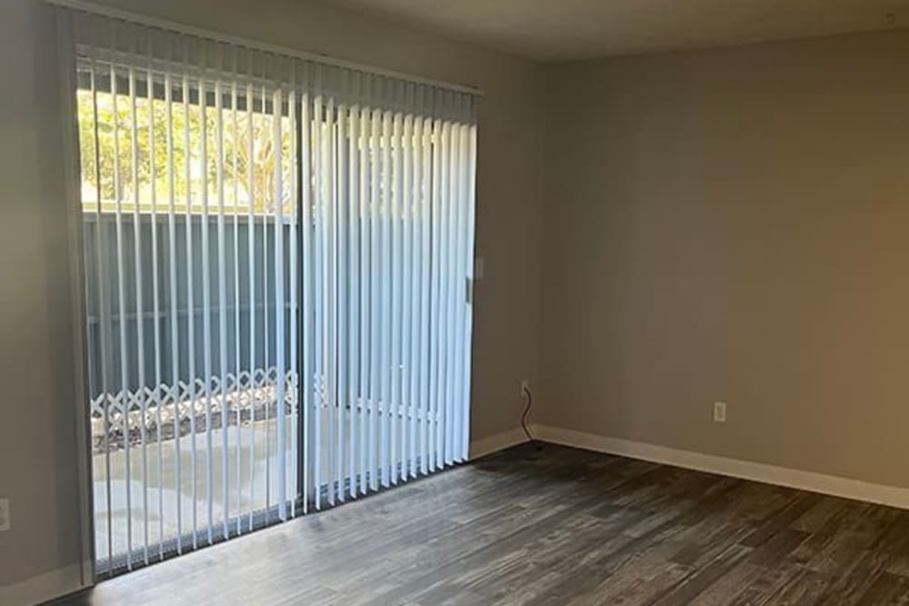 Slider door to private patio at Glenbrook Apartments in Chico, California