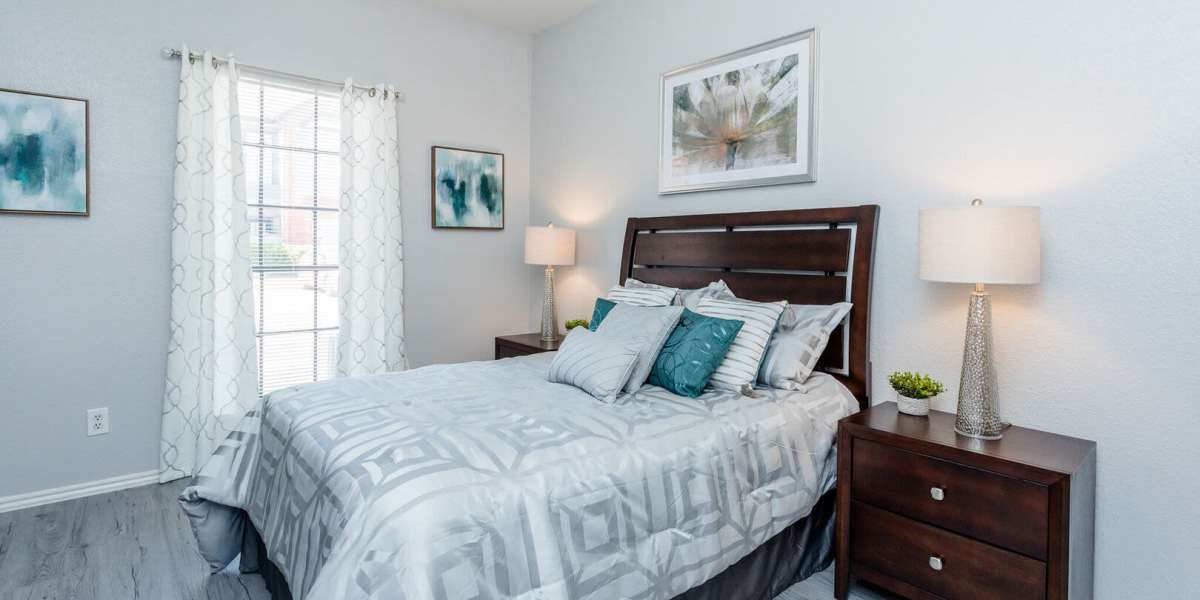 Apartment bedroom at Green Tree Place in Houston, Texas