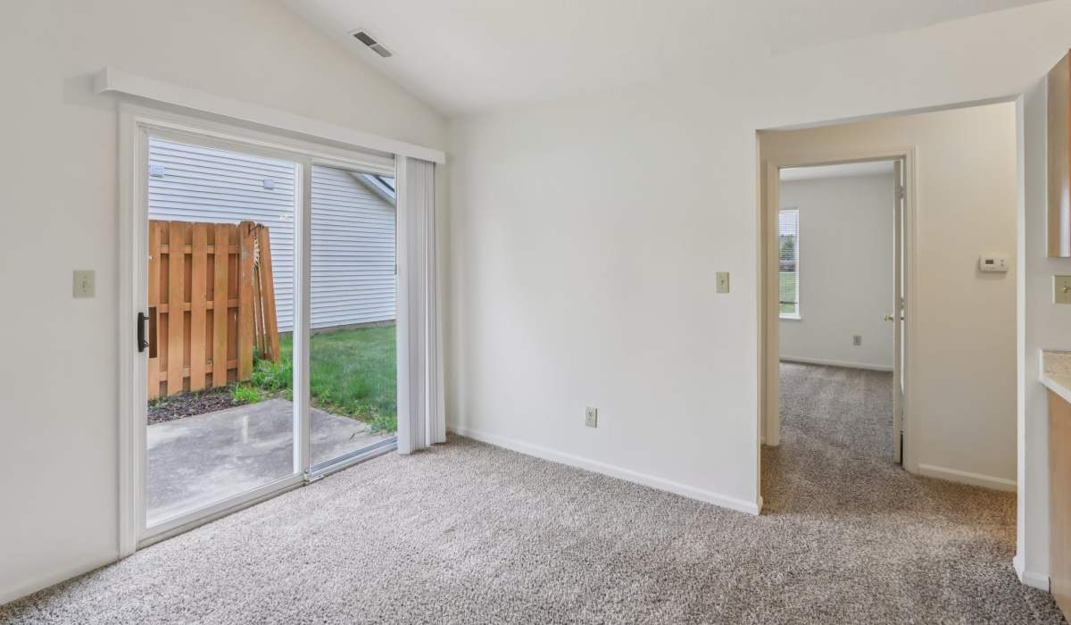 View of private balcony from living room at Broadway Village Apartments in Greenfield,Indiana