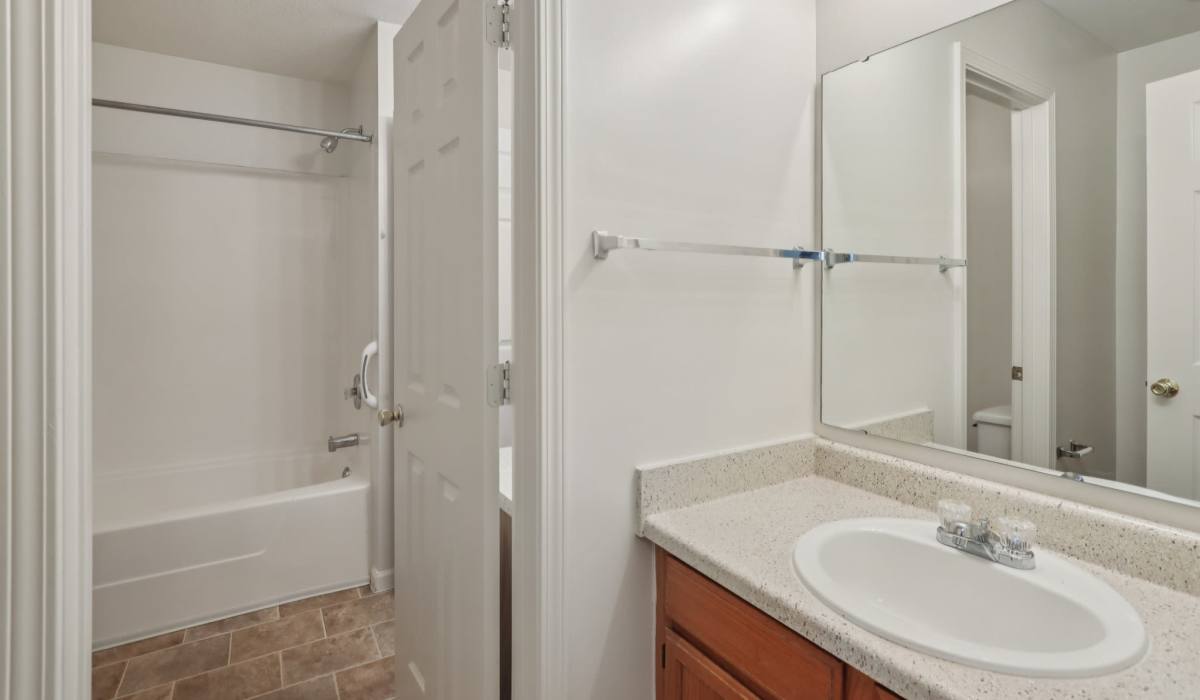 Bathroom with tub at Broadway Village Apartments in Greenfield,Indiana
