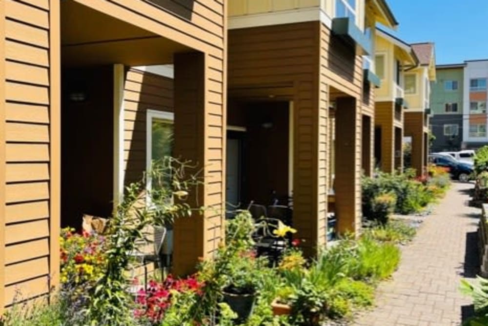 Private patios and gardens at Columbia Gardens in Seattle, Washington