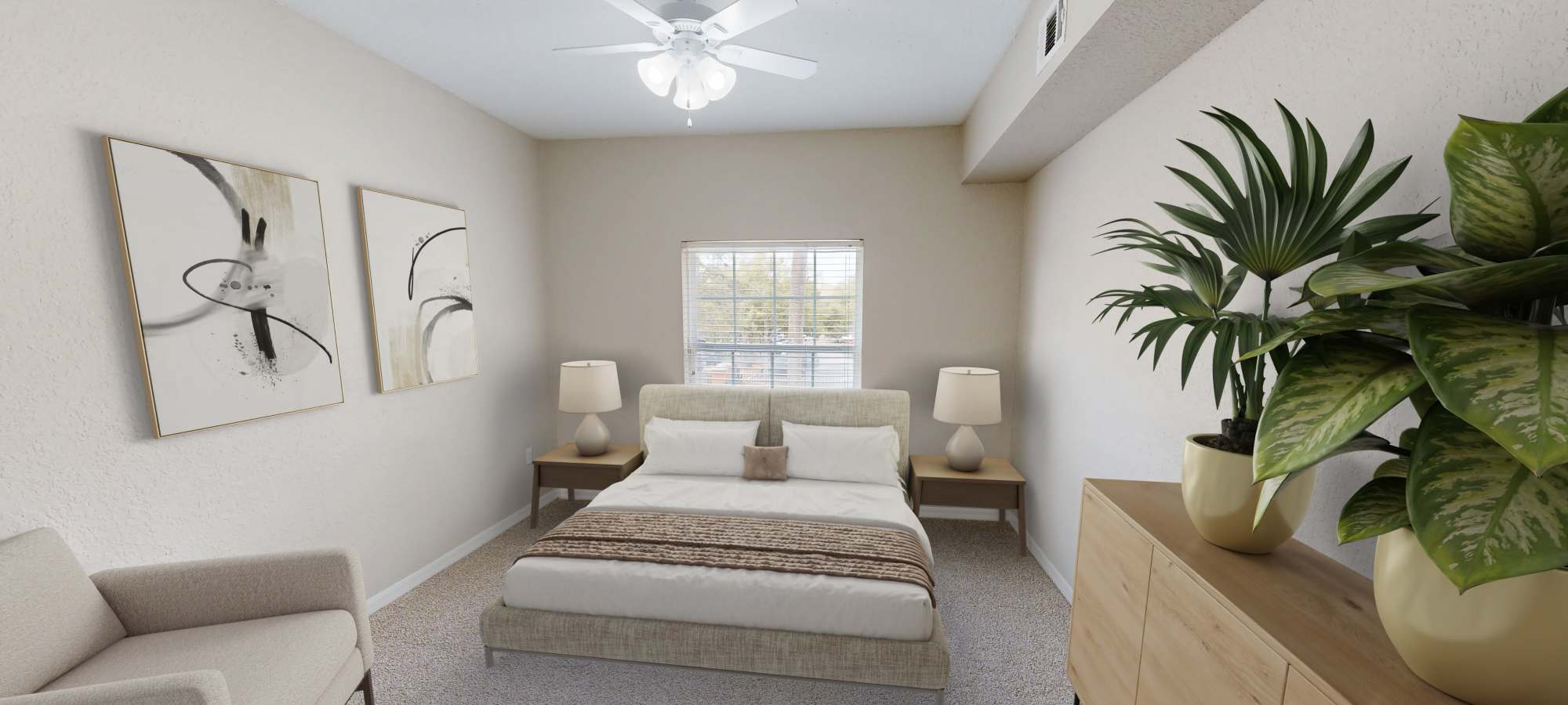 Furnished resident bedroom at Harbortown in Orlando, Florida