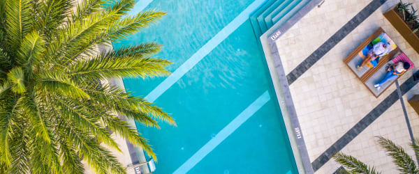 Aerial view of the resort-style swimming pool at Motif in Fort Lauderdale, Florida