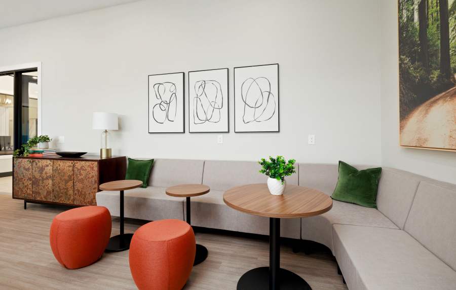 Lounge area with modern seating at Redwood in San Marcos, Texas
