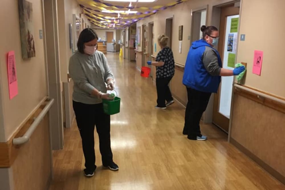 Caregivers giving out treats at Windsor House at Champion in Warren, Ohio