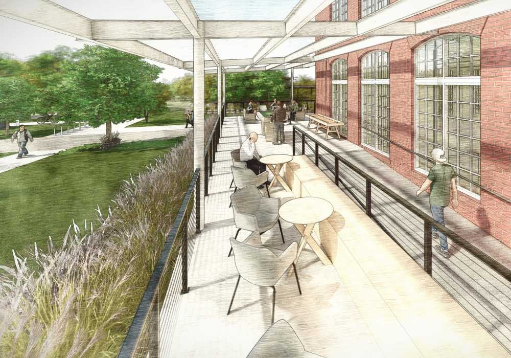 Community outside courtyard at Greer Mill Residences in Greer, South Carolina