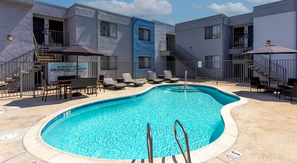 Community pool at Bridgeview Apartments in San Diego, California