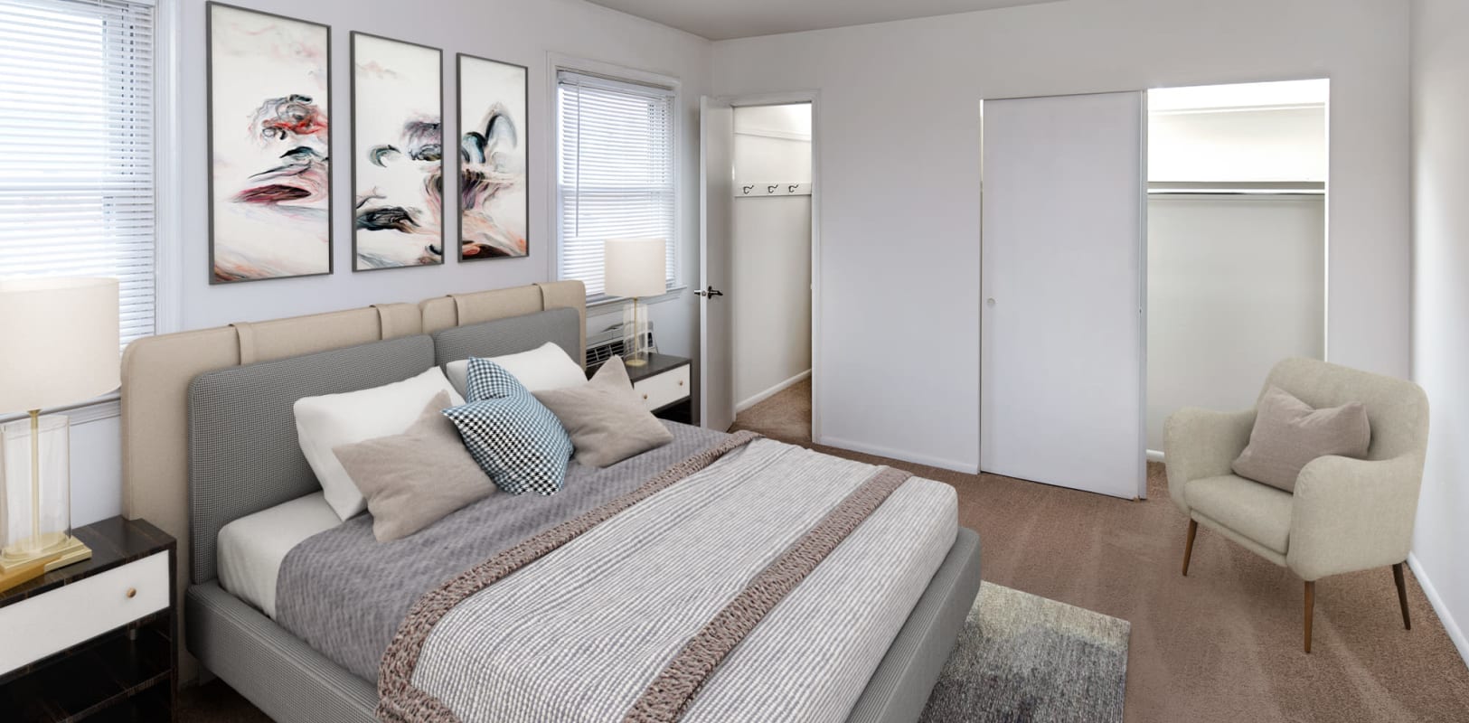 modern bedroom at Spring Valley Apartments in Sinking Spring, Pennsylvania