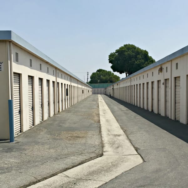 Outdoor storage units at StorQuest Self Storage in Lakewood, California