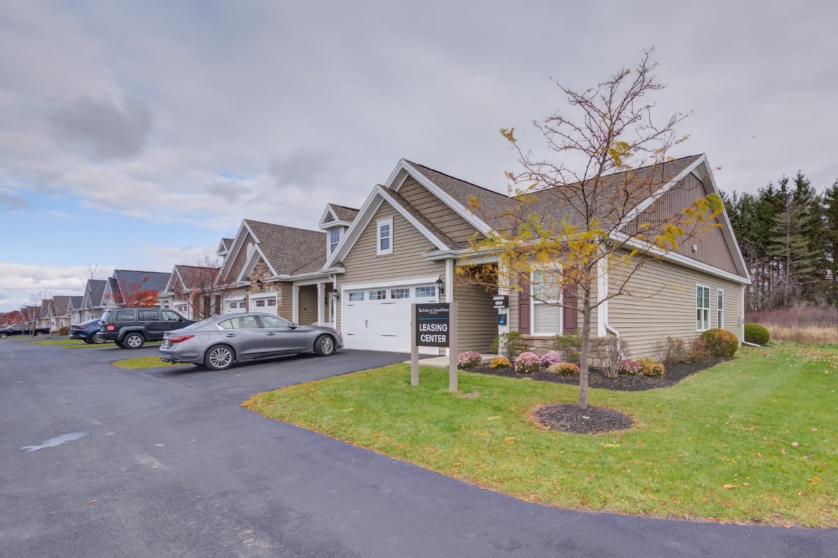 Exterior and parking at The Links at CenterPointe Townhomes in Canandaigua, New York