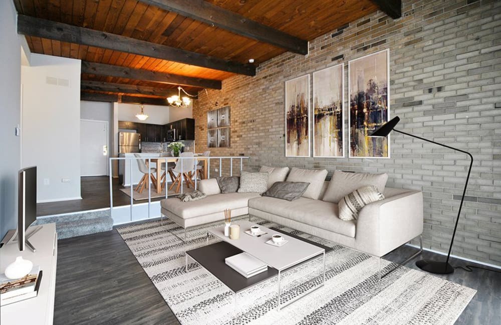 Beautiful spacious living room at Crossings at Canton in Canton, Michigan