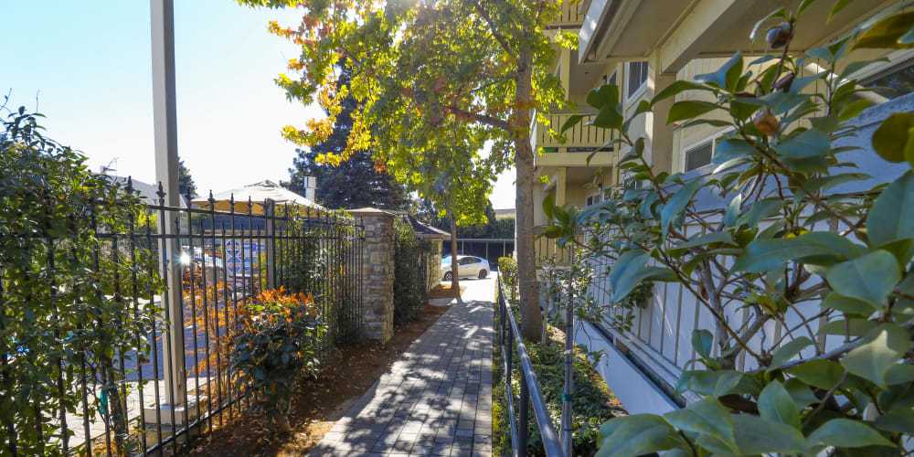 Walking path at Summerhill Terrace Apartments in San Leandro, California