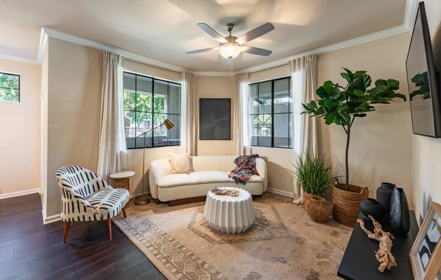 Modern and spacious living room at Links at Westridge in Valencia, California