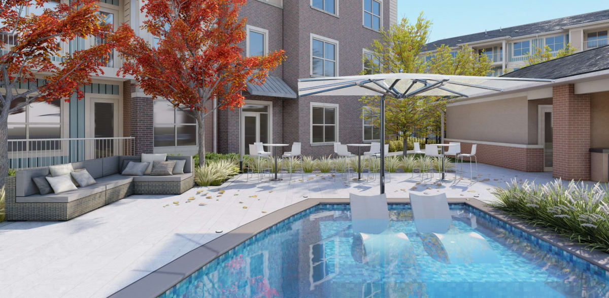 Pool and lounge chairs at Attain at Towne Centre, Fredericksburg, Virginia