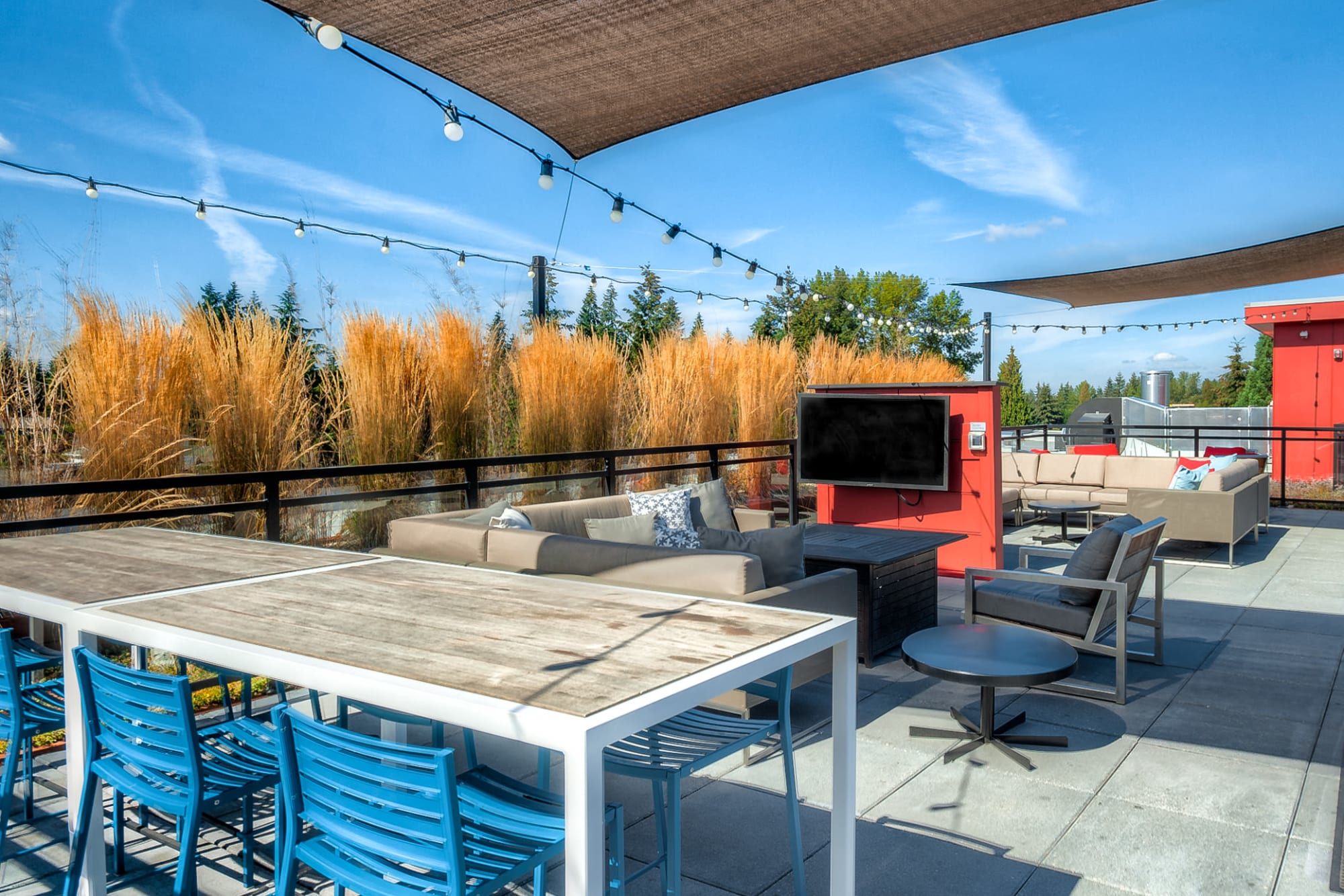 The rooftop lounge at Tria Apartments in Newcastle, Washington