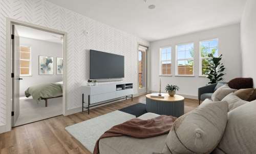 Brightly lit Living room at Broadstone Villas in Folsom, California