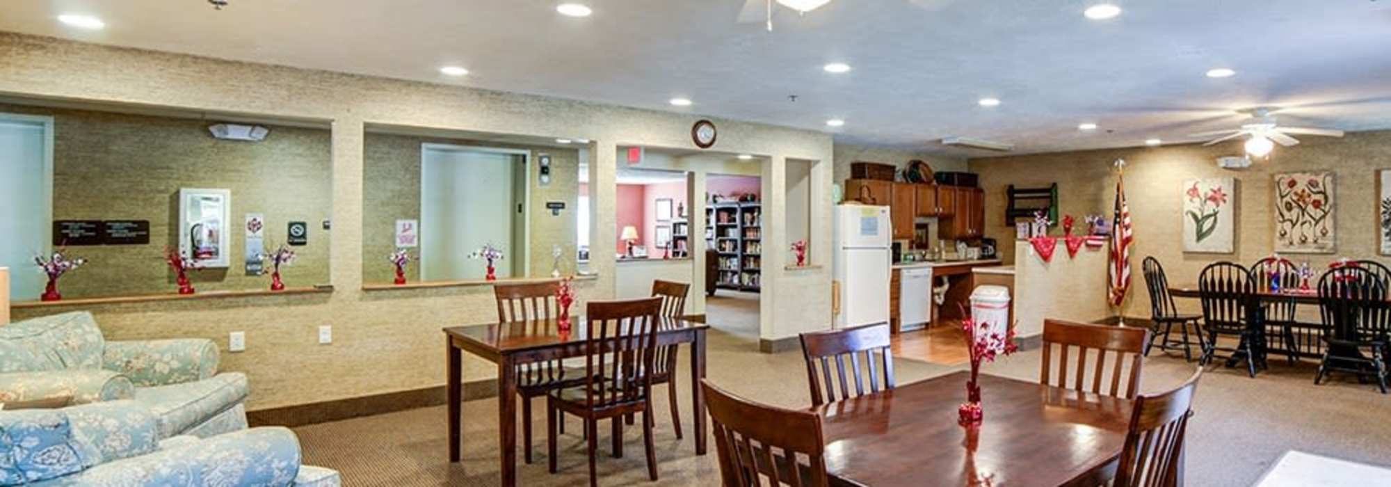 Community room with kitchen at Cumberland Meadows in Cumberland, Maryland