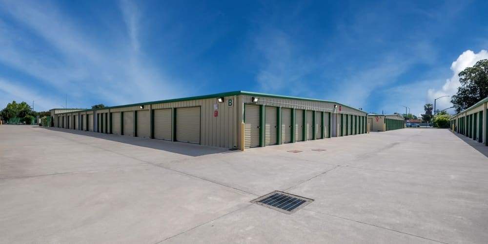 Outdoor drive-up units at StorQuest Self Storage in Stockton, California